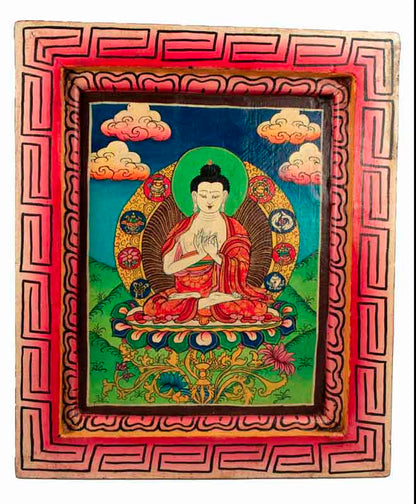 Thangka Bouddha Vairochana – Peinture Sur Bois Artisanat Népalais