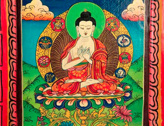 Thangka Bouddha Vairochana – Peinture Sur Bois Artisanat Népalais