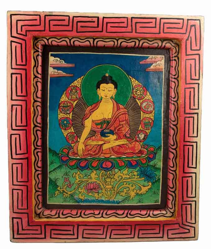 Thangka Bouddha Shakyamuni – Peinture Sur Bois Artisanat Népalais