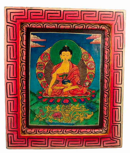 Thangka Bouddha Shakyamuni – Peinture Sur Bois Artisanat Népalais