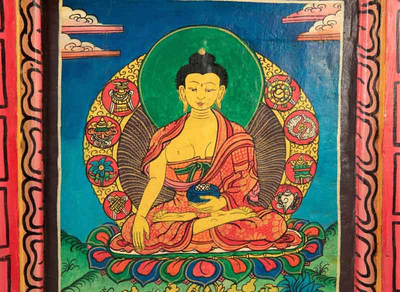 Thangka Bouddha Shakyamuni – Peinture Sur Bois Artisanat Népalais