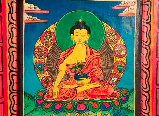 Thangka Bouddha Shakyamuni – Peinture Sur Bois Artisanat Népalais
