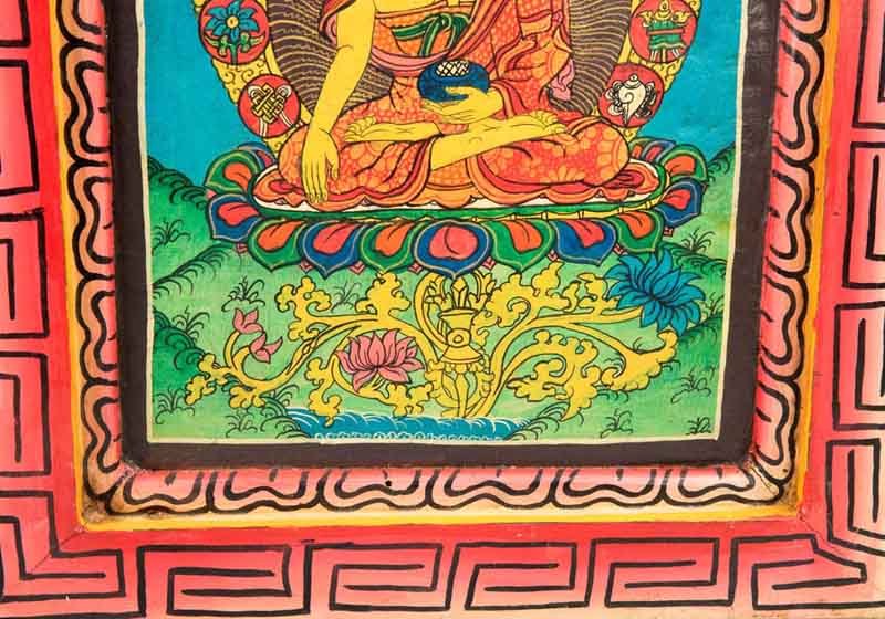 Thangka Bouddha Shakyamuni – Peinture Sur Bois Artisanat Népalais