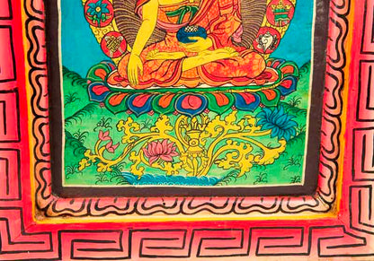 Thangka Bouddha Shakyamuni – Peinture Sur Bois Artisanat Népalais