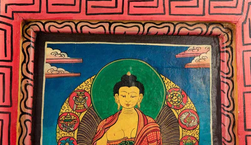 Thangka Bouddha Shakyamuni – Peinture Sur Bois Artisanat Népalais
