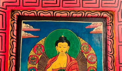 Thangka Bouddha Shakyamuni – Peinture Sur Bois Artisanat Népalais