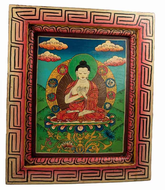 Thangka Bouddha Vairochana – Enseignement Peinture Sur Bois Artisanat Népalais