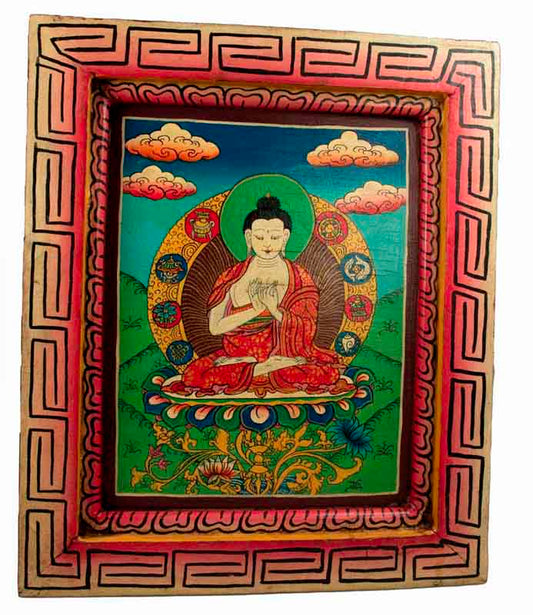 Thangka Bouddha Vairochana – Enseignement Peinture Sur Bois Artisanat Népalais