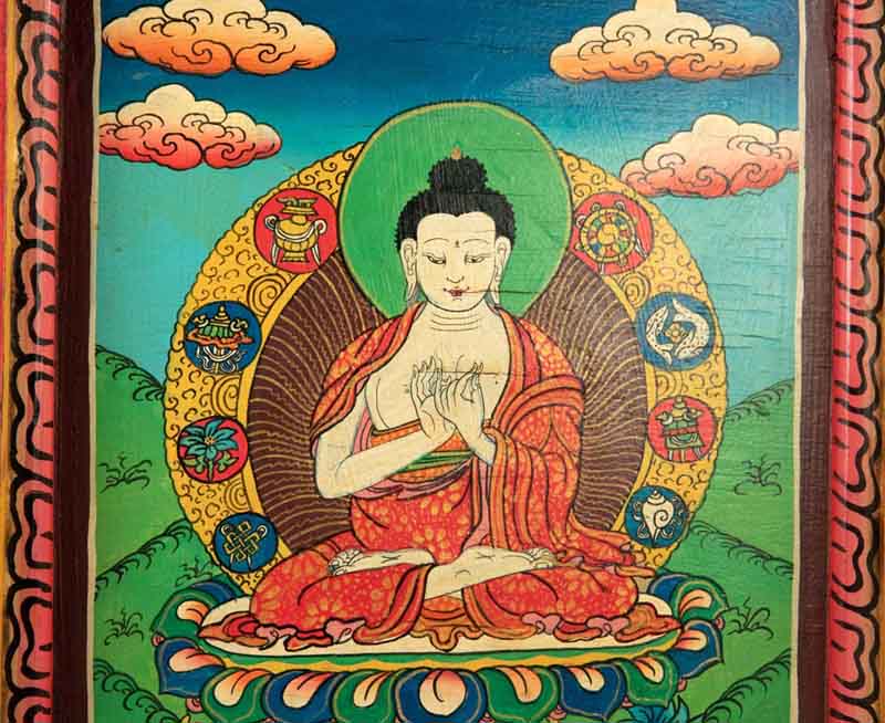 Thangka Bouddha Vairochana – Enseignement Peinture Sur Bois Artisanat Népalais