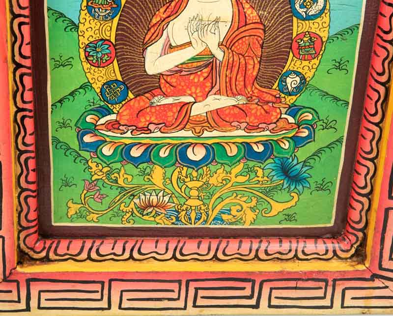 Thangka Bouddha Vairochana – Enseignement Peinture Sur Bois Artisanat Népalais