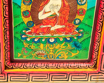 Thangka Bouddha Vairochana – Enseignement Peinture Sur Bois Artisanat Népalais