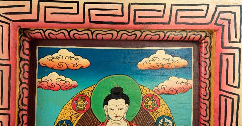 Thangka Bouddha Vairochana – Enseignement Peinture Sur Bois Artisanat Népalais