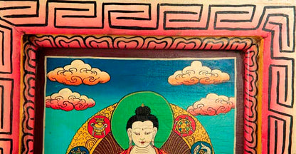 Thangka Bouddha Vairochana – Enseignement Peinture Sur Bois Artisanat Népalais