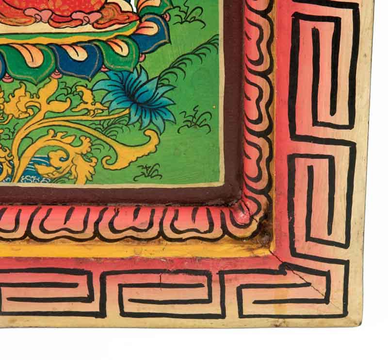 Thangka Bouddha Vairochana – Enseignement Peinture Sur Bois Artisanat Népalais