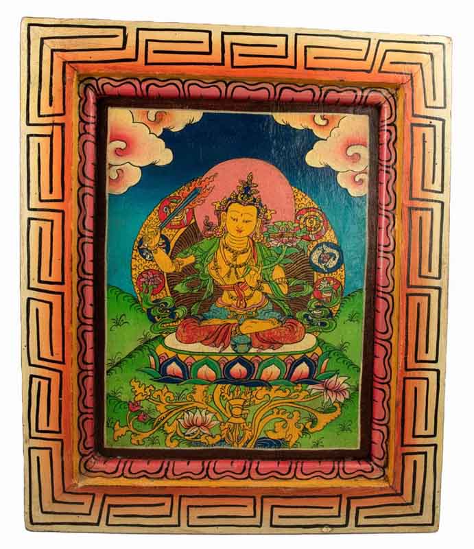 Thangka Manjushri – Bodhisattva De La Sagesse Peinture Sur Bois Népalais