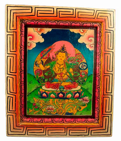Thangka Manjushri – Bodhisattva De La Sagesse Peinture Sur Bois Népalais