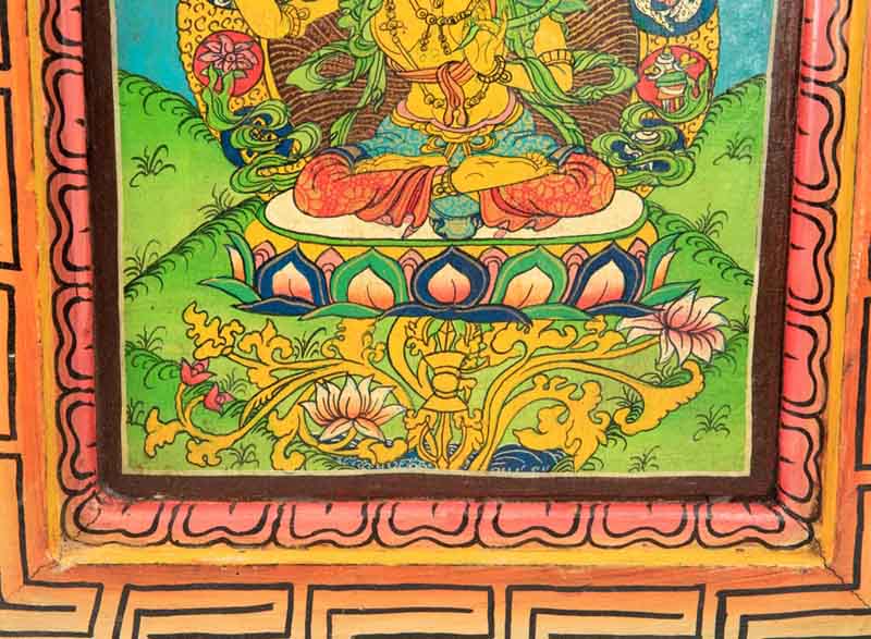 Thangka Manjushri – Bodhisattva De La Sagesse Peinture Sur Bois Népalais