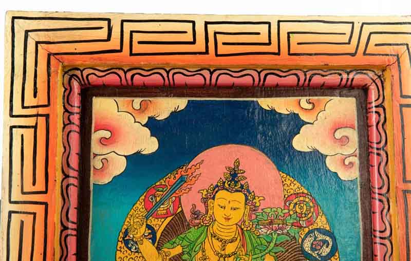 Thangka Manjushri – Bodhisattva De La Sagesse Peinture Sur Bois Népalais