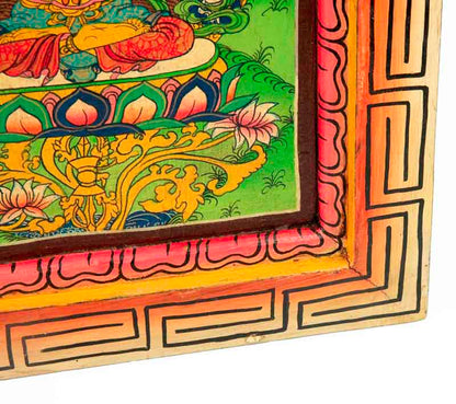 Thangka Manjushri – Bodhisattva De La Sagesse Peinture Sur Bois Népalais