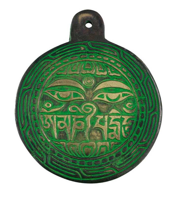 Décoration Murale Yeux de Bouddha et Om en Laiton – Symbole Tibétain Spirituel