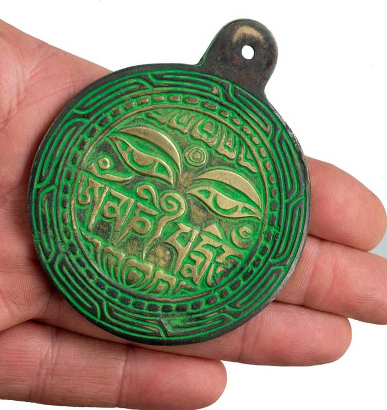 Décoration Murale Yeux de Bouddha et Om en Laiton – Symbole Tibétain Spirituel