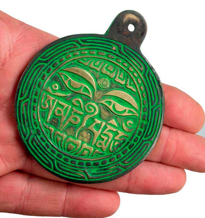 Décoration Murale Yeux de Bouddha et Om en Laiton – Symbole Tibétain Spirituel