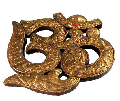 Décoration Murale Om Hindouiste en Bois et Laiton – Symbole Spirituel