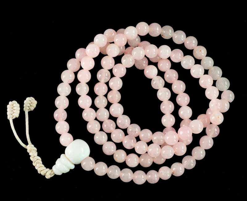 Mala Tibétain 108 Perles En Quartz Rose Naturel 6 mm – Collier Bouddhiste Artisanal