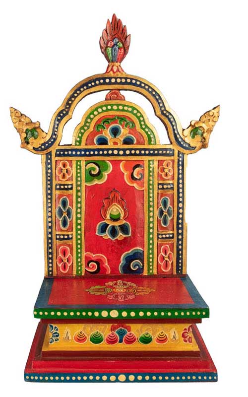 Autel bouddhiste pour statue de Bouddha 40,5 cm – temple tibétain artisanal en bois peint