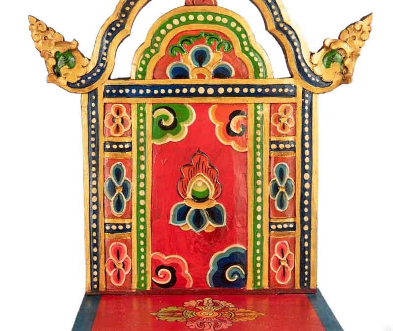 Autel bouddhiste pour statue de Bouddha 40,5 cm – temple tibétain artisanal en bois peint