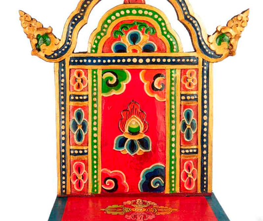 Autel bouddhiste pour statue de Bouddha 40,5 cm – temple tibétain artisanal en bois peint