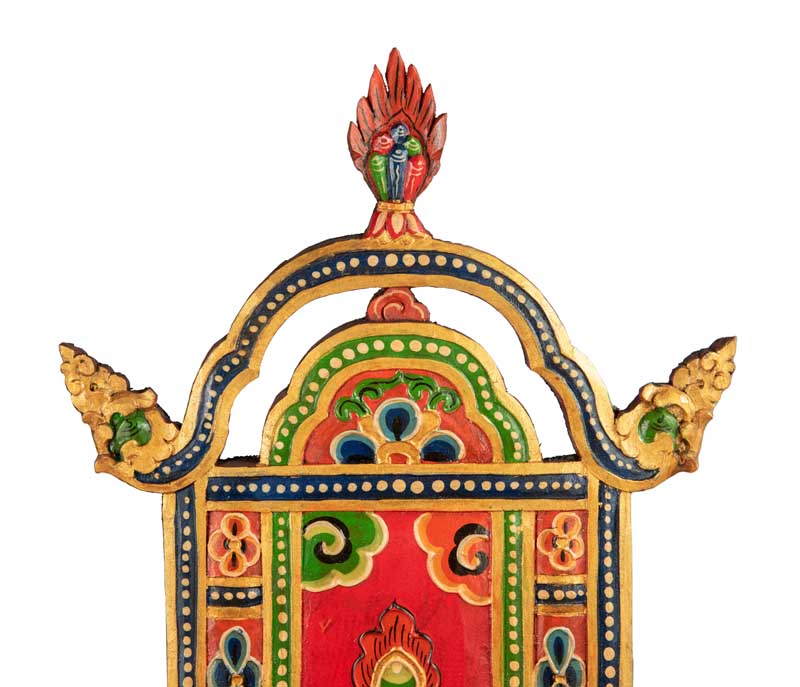 Autel bouddhiste pour statue de Bouddha 40,5 cm – temple tibétain artisanal en bois peint