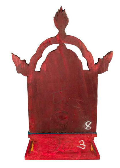 Autel bouddhiste pour statue de Bouddha 40,5 cm – temple tibétain artisanal en bois peint