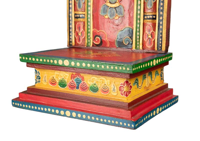 Autel bouddhiste pour statue de Bouddha 40,5 cm – temple tibétain artisanal en bois peint