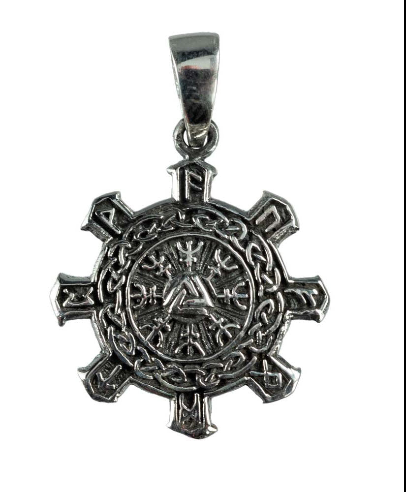Pendentif Aegishjálmur (Helm of Awe) avec Entrelacs Vikings en Argent 925
