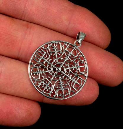 Pendentif Vegvísir Viking Grand Modèle en Argent 925