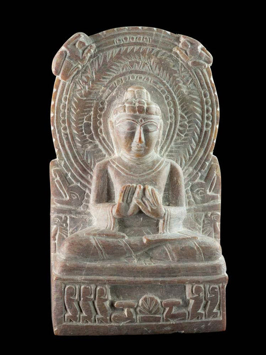 Statue Bouddha de Sarnath en pierre – Sculpture artisanale indienne en pierre ollaire
