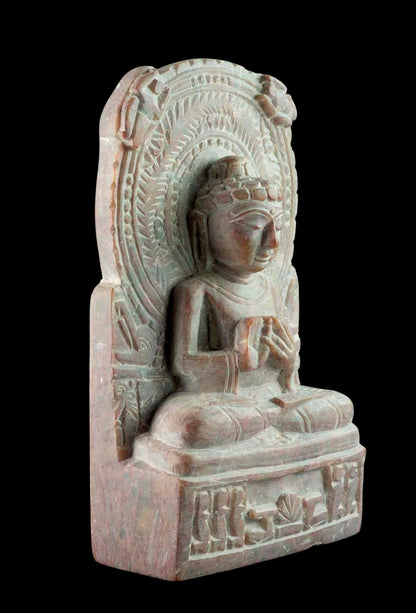 Statue Bouddha de Sarnath en pierre – Sculpture artisanale indienne en pierre ollaire