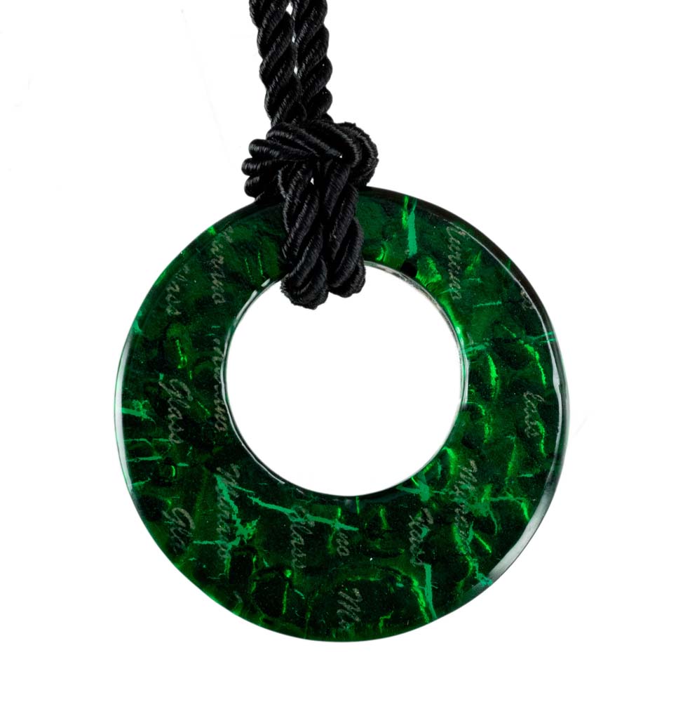 Pendentif Donut en Verre de Murano Vert et Doré – Bijou Italien d’Exception