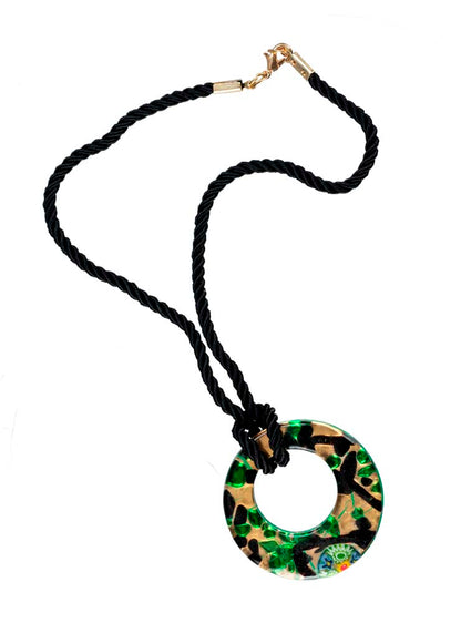 Pendentif Donut en Verre de Murano Vert et Doré – Bijou Italien d’Exception