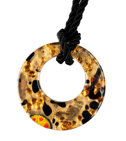 Pendentif Donut en Verre de Murano Doré et Noir : Bijou Authentique de Venise