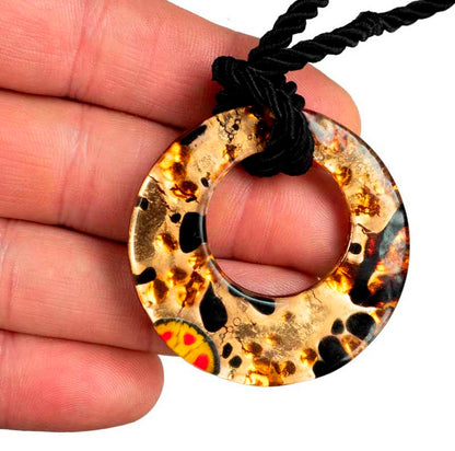 Pendentif Donut en Verre de Murano Doré et Noir : Bijou Authentique de Venise