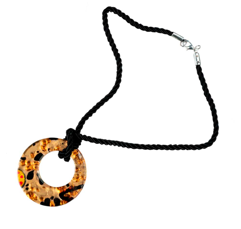 Pendentif Donut en Verre de Murano Doré et Noir : Bijou Authentique de Venise