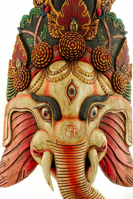 Masque Ganesha En Bois De Peuplier – Grande Décoration Murale Du Népal