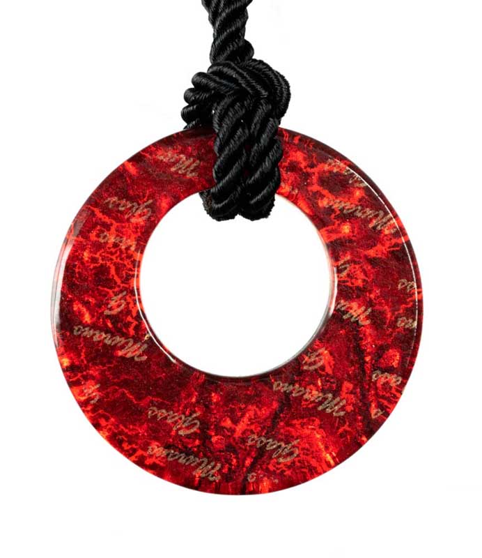 Pendentif Donut en Verre de Murano Rouge, Noir et Doré – Bijou Italien Unique