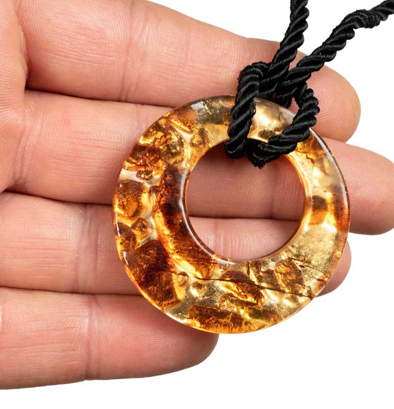Pendentif Donut en Verre de Murano Orange et Doré – Bijou Italien Authentique