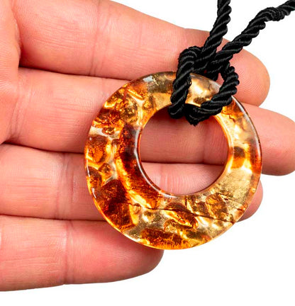 Pendentif Donut en Verre de Murano Orange et Doré – Bijou Italien Authentique
