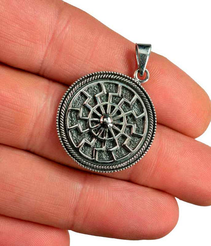 Pendentif Soleil Noir Viking en Argent Massif 925