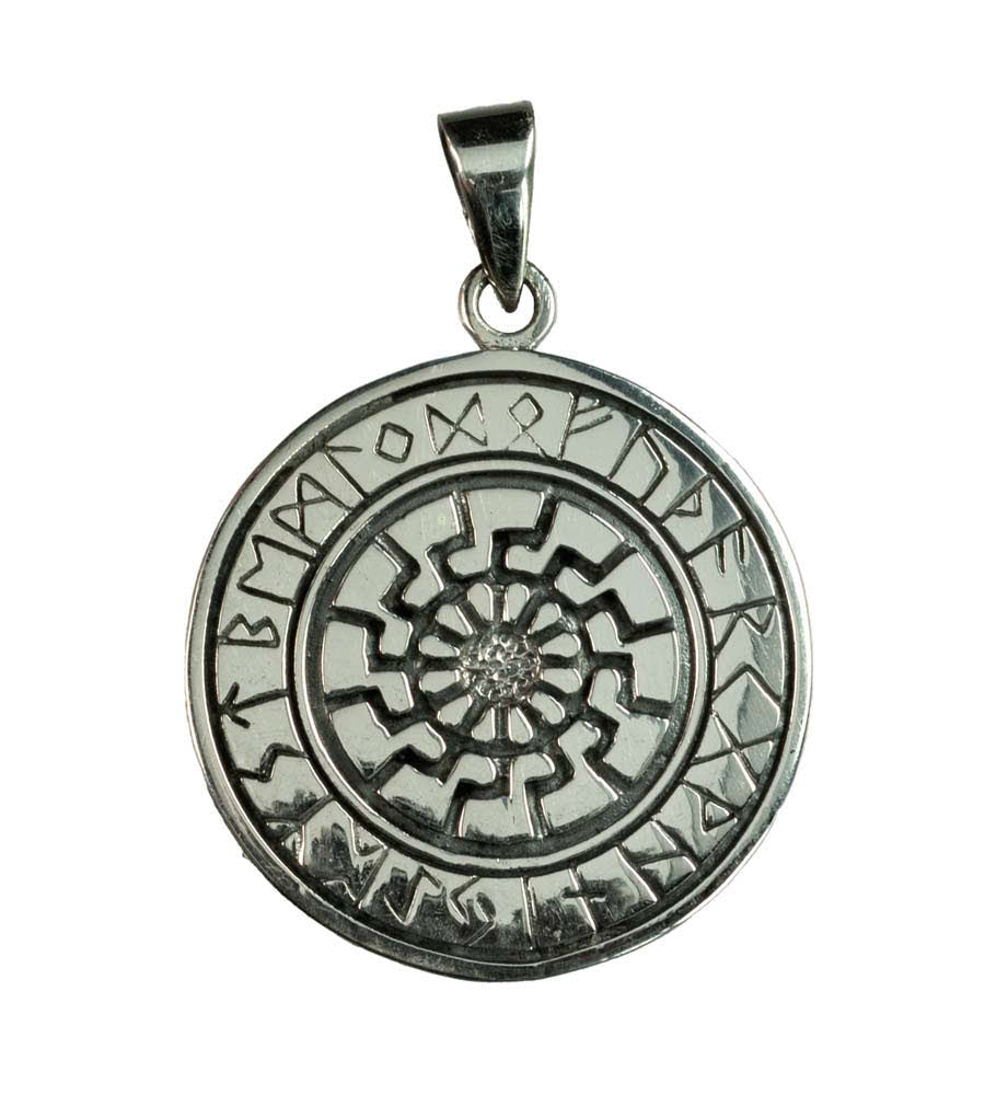 Pendentif Soleil Noir Odin en Argent Massif 925