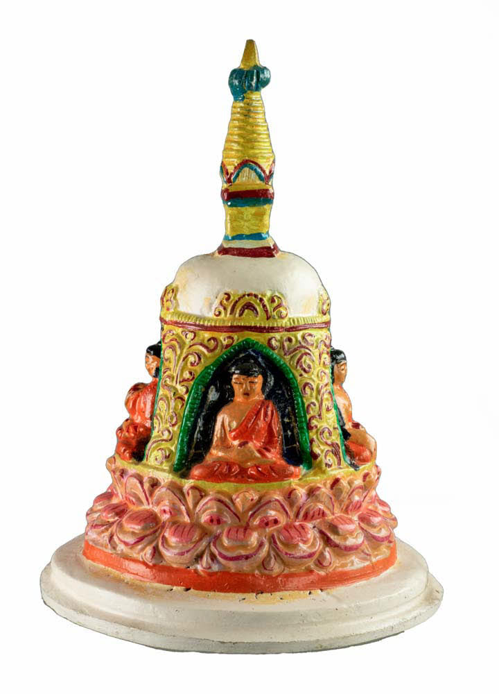Stupa Tibétain En Métal Peint – Chörten Bouddhiste Pour Autel Et Méditation